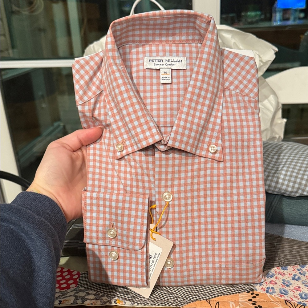 Peter Millar Men's burnt Checkered Button Down Shirt